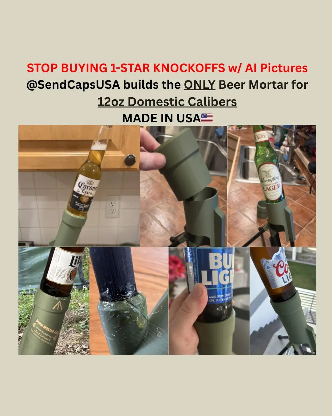 12Oz Made in USA Beer Mortar Bottle Opener - Perfect for Domestic Brews by Sendcapsusa