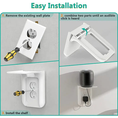 Outlet Shelf Wall Holder for Smart Home Speakers - White