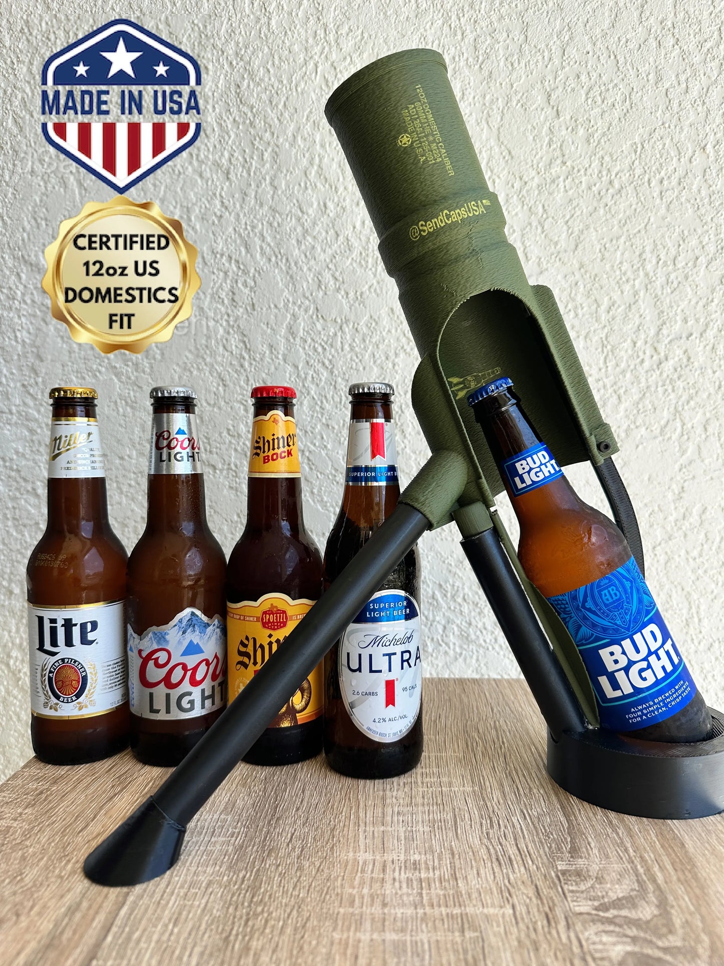 12Oz Made in USA Beer Mortar Bottle Opener - Perfect for Domestic Brews by Sendcapsusa