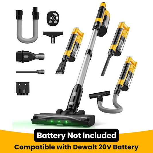 Powerful 350W Cordless Vacuum Cleaner Compatible with Milwaukee, Dewalt, and Makita Batteries - 35Kpa Suction, 6-in-1 Lightweight Stick Vacuum with HEPA Filter for Home, Carpet, and Car Cleaning